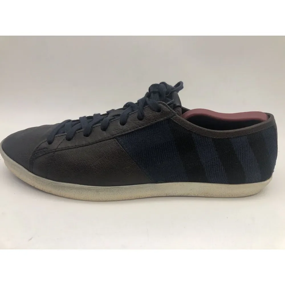 Burberry Low Top Sneakers Brown Leather Nova‎ Check Canvas Mens Size EU 42 US 9